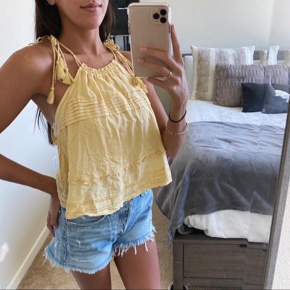 Free People Trust Me Bodysuit Yellow flowy tassle straps sleeveless boho large - Picture 3 of 7